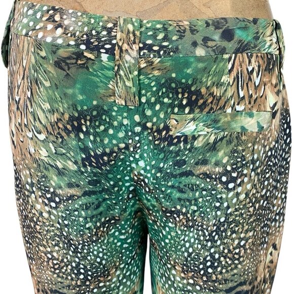 Paige Silk Animal Feather Print Trouser Pants Womens Sz 6 Green Brown #71P - Picture 8 of 10